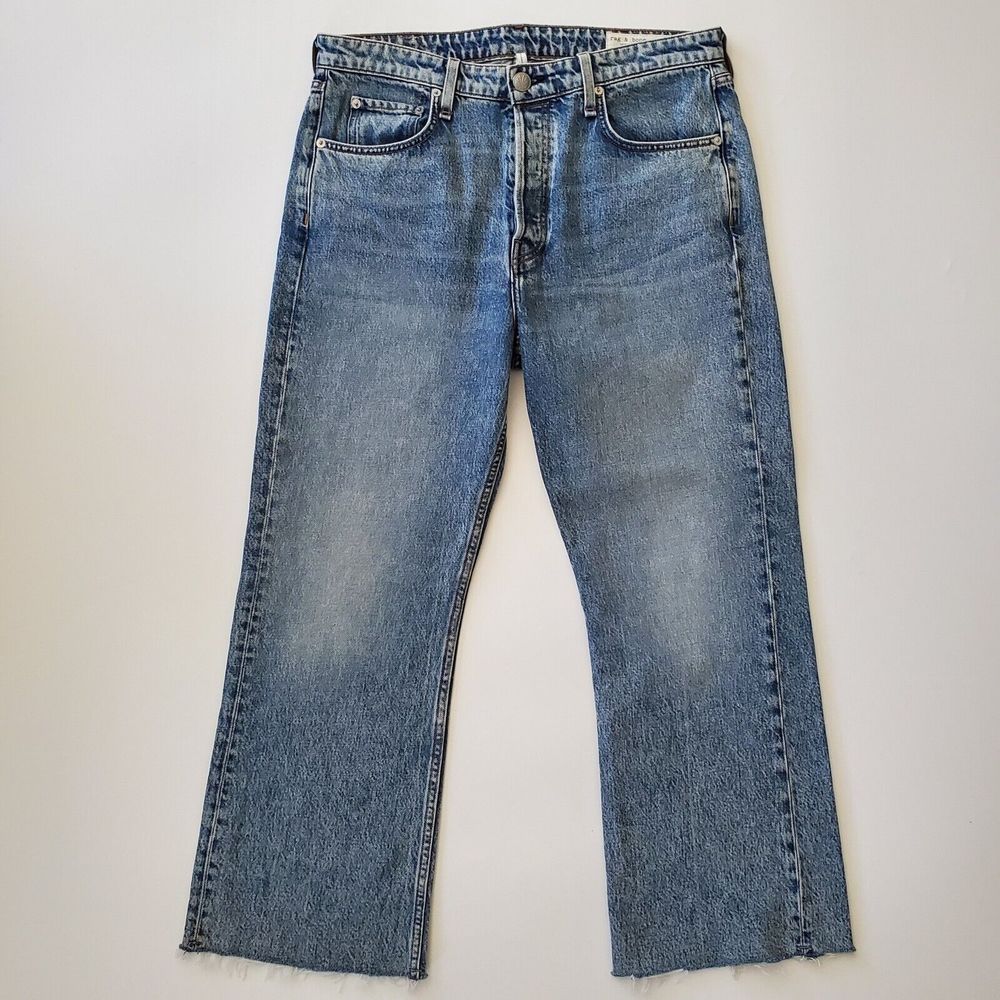 Rag & Bone Maya High Rise Crop Flare Button Fly Jeans Medium Stowe Raw Hem